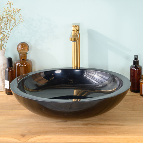 Vasque ronde Barcelone à poser en marbre de couleur noir - diamètre 45 cm