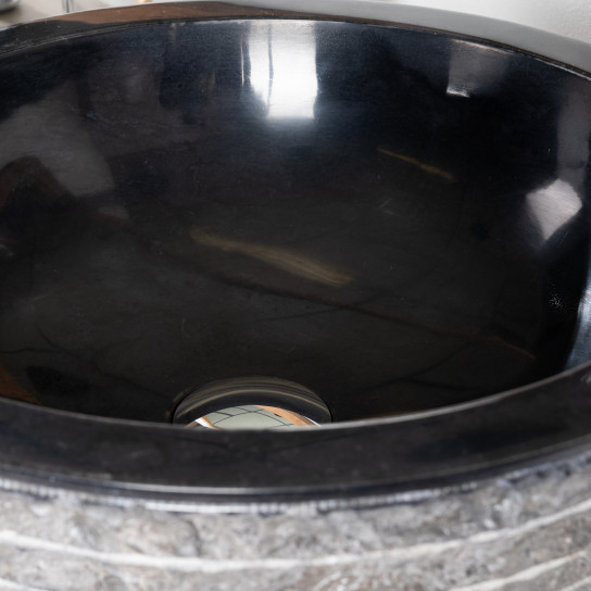 Vasque ronde en pierre à poser vesuve noir 40cm