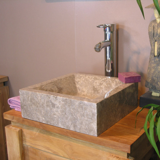Vasque salle de bain à poser Alexandrie carré 30cm x 30cm gris taupe