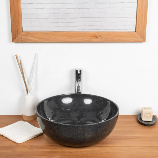 Vasque salle de bain à poser en marbre noir Léa 40 cm