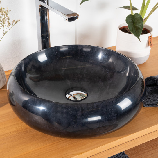 Vasque salle de bain à poser en marbre venise noir 40cm
