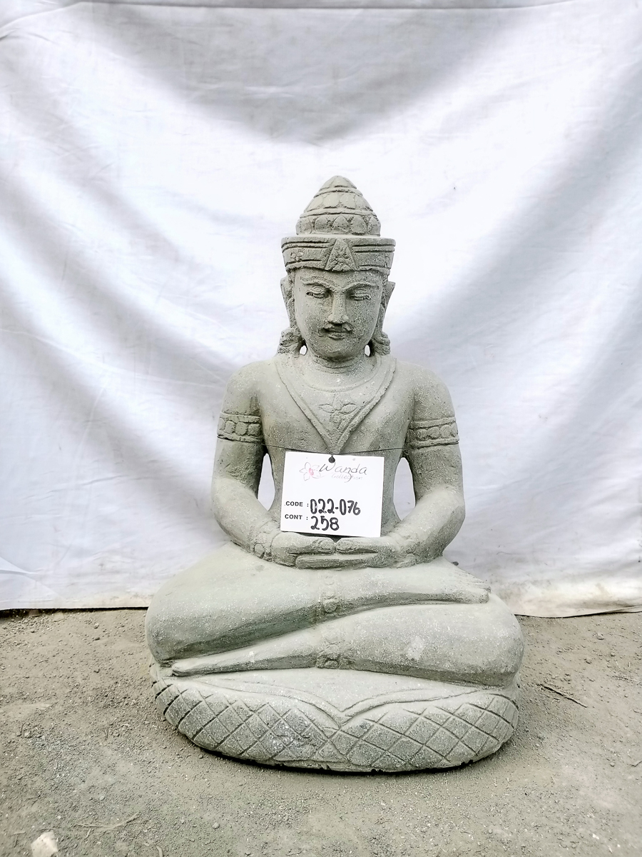 Statue jardin exterieur Bouddha assis pierre volcanique 61 cm